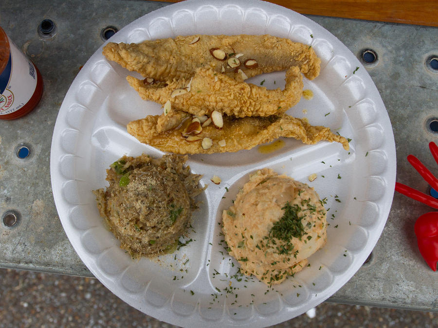 Creole Stuffed Crab, Catfish Almondine, Potato Salad combo