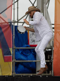 Joe Saylor with tambourine