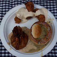 Crawfish Sack, Oyster Patties, Crawfish Beignets combo