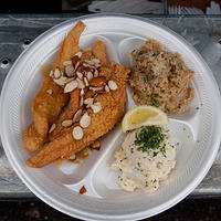 Catfish Almondine, Potato Salad, Crab combo