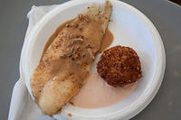 Pecan Catfish Meunière, Fried Crab Cake w/ Smoked Tomato & Jalapeño Tartar