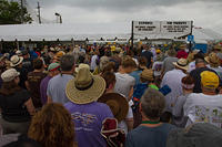 Eager crowd waits to get in